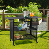 Industrial Mobile Kitchen Cart Rustic 3 Tier Rolling Serving Cart With Locking Casters Metal Mobile Kitchen Island Stand Cart On Wheels-47.24 * 19.68 by 17 Stories