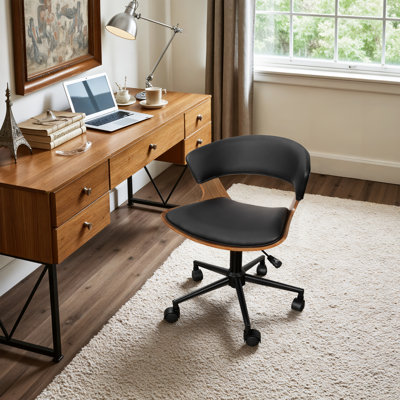 Levnis 360° Swivel Faux Leather Home Office Desk Chair by George Oliver