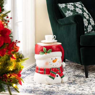 14.25"H Christmas MGO Snowman Stool Or Accent Table by The Holiday Aisle