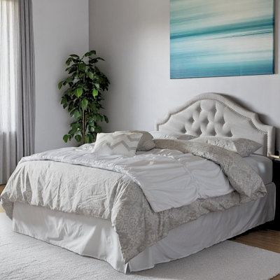 Moyd Upholstered Full Size Headboard in Grayish Beige Fabric