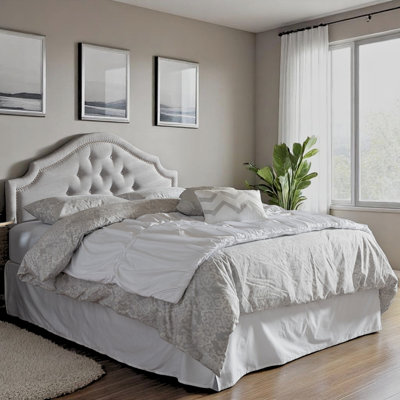 Moyd Upholstered Full Size Headboard in Grayish Beige Fabric