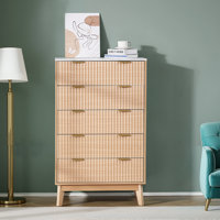 5 Fluted Drawer Dresser, Wooden Chest of Drawers with Sliding & Anti-tip Device, Modern Minimalist Dresser Chest, Closet Storage Organizer for Living by George Oliver