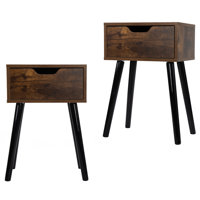 Mid Century Modern End Table Set of 2 with Storage Drawer - Nightstand