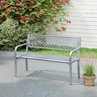 50" Outdoor Garden Bench With Geometric Lattice Backrest  Armrests And Slatted Seat Gray by Winston Porter
