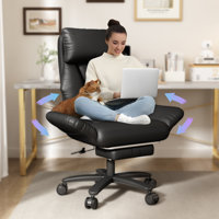 Criss Cross Desk Chair, Cross Legged Office Chair with Wheels, Leather Big and Tall Reclining Office Chair 500lbs with Foot Rest, Reversible Armrests by Inbox Zero