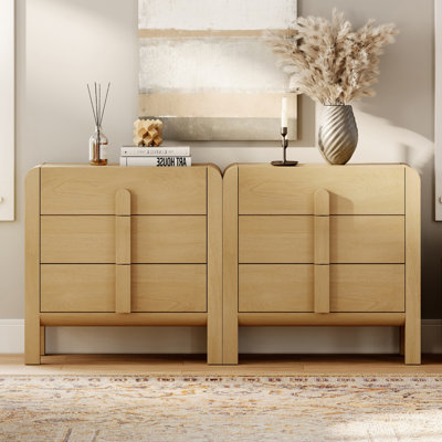 Modern Wood Accent Cabinet Set Of 2 With Drawers, 63" Credenza Storage Cabinet With Curved Profile Design For Living Room, Kitchen, Dining Room, Hallw by Ebern Designs