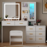 Adriel 51.8" Makeup Vanity With Lights And Mirror & Rgb Cabinets by Wrought Studio