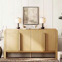 Adora 63" Accent Cabinet With 4 Doors And Adjustable Shelves, Modern Credenza Storage Cabinet With Curved Profile Design For Living Room, Kitchen, Din by Ebern Designs
