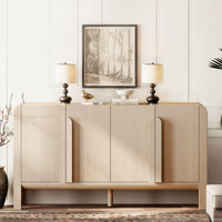 Adora 63" Accent Cabinet With 4 Doors And Adjustable Shelves, Modern Credenza Storage Cabinet With Curved Profile Design For Living Room, Kitchen, Din by Ebern Designs