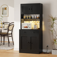 Tall 71 Inch Kitchen Pantry Storage Cabinet With Doors, Drawer, Farmhouse Pantry Cabinet With Power Outlet & Led Light