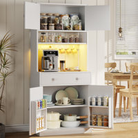 Tall 71 Inch Kitchen Pantry Storage Cabinet With Doors, Drawer, Farmhouse Pantry Cabinet With Power Outlet & Led Light by Wrought Studio