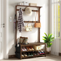 Entrance Bench With Shoe Storage Area, 1-In-14 Coat Rack With Cloth Bag And 6 Coat Hooks by Latitude Run