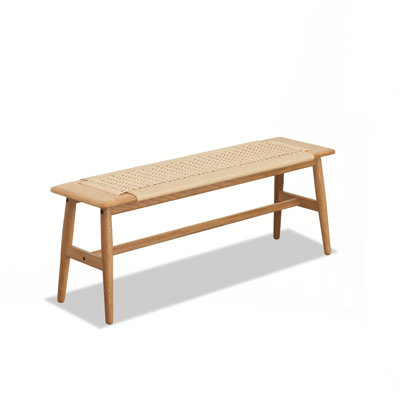 Woven Design Natural Oak Wood Dining Bench Bed Bench for Dining Room, Bedroom, Bathroom by George Oliver