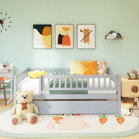 Wood Frame Daybed With Trundle And Fence Guardrails by Harriet Bee