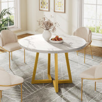 31.5" Small Round Kitchen Table, Industrial Dining Table for 2-4 by George Oliver