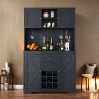 Farmhouse Pantry With 2 Drawers, Wine & Glass Racks, Storage Cabinets And Open Shelves by Gracie Oaks