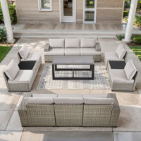 Clute Arnoltice 10 - Person Outdoor Wicker Rattan Patio Sectional Seating Group With Armless Chairs And Coffee Table