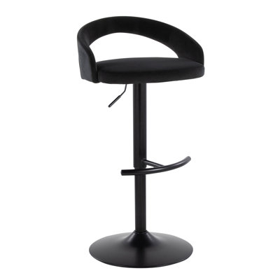 Grotto Upholstered Contemporary Adjustable Barstool in Chrome Metal and  Fabric with T Footrest By