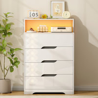 Denist 4 Drawer 31.4" W High Gloss Dresser with Led Light and Charging Station by Wrought Studio