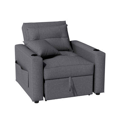 Single 36“ 3-in-1 Pull Out Convertible Sleeper Futon Sofa With Cushions Squared Arm by Latitude Run