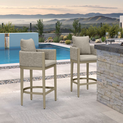 Patio Simplicity Olefin Weaving Bar Stool With Backrest Pillow