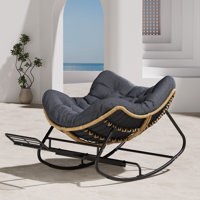 Rocking Chair With Cushion And Retractable Footrest – Indoor/Outdoor Steel Frame Rocker by George Oliver
