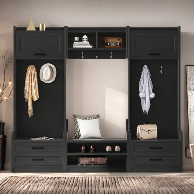 4-in-1 Detachable Hall Tree With Coat Rack And 7 Hooks, 4 Drawers, Cabinets And Shoe Bench by Hokku Designs