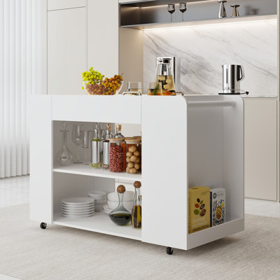 47.8" W Kitchen Island With Glass Top And Light by Ebern Designs