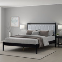 Wood Platform Bed Frame with Plush Headboard, Silent Slats & 8.8"Underbed Storage