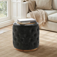 Venus Modern 19"W Tufted Ottoman with Storage and 360-degree Swivel Solid Wood Base by Latitude Run