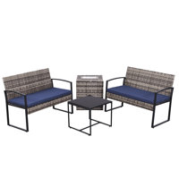 Patio Furniture Set W/removable Ice Bucket Storage Box - Pe Rattan All Weather Outdoor Conversation Set W/cushioned Benches & Glass Top Table For Back by Ebern Designs