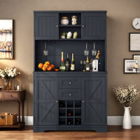 Farmhouse Pantry With 2 Drawers, Wine & Glass Racks, Storage Cabinets And Open Shelves by Gracie Oaks