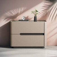 19.7-inch Italian Light Luxury Double Drawer Warm Gray Solid Wood Bedside Table, Living Room Side Table (microfiber Leather Wrapped Cabinet) by Latitude Run