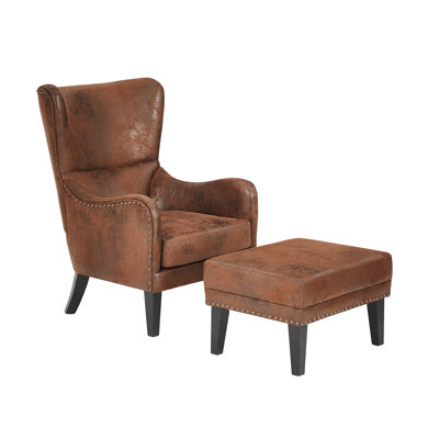 Gunner Hi-Back Upholstered Accent Chair With Ottoman by Red Barrel Studio