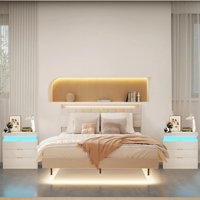 3-Pieces Bedroom Sets,Floating Bed Frame With LED Light And Charging Station And Two Nightstands With Charging Station by Wrought Studio
