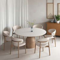 Modern Style Round Rock Slab Solid Wood Dining Table Set by Corrigan Studio