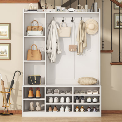 Hall Tree with Storage Bench, 5-in-1 Entryway Bench with Coat Rack, Adjustable Shoe Storage, Hanging Hooks, Shoe Organizer for Entryway by Ebern Designs