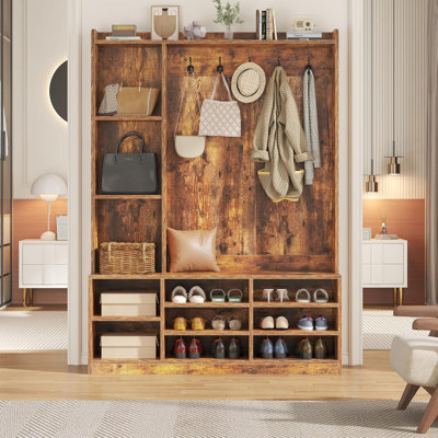 Hall Tree with Storage Bench, 5-in-1 Entryway Bench with Coat Rack, Adjustable Shoe Storage, Hanging Hooks, Shoe Organizer for Entryway by Ebern Designs
