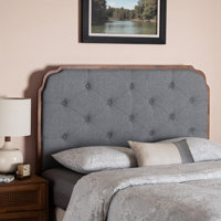 Leon King Size Headboard in Grey Fabric with Walnut Brown Finish by Red Barrel Studio