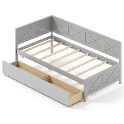 Twin Size Daybed With 2 Storage Drawers Slats Support & Guardrails Sofa Bed
