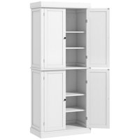 HOMCOM 72.5" Freestanding Kitchen Pantry Cabinet, Tall Storage Cabinet With 4 Doors And 2 Adjustable Shelves For Dining Room, White Wood Grain