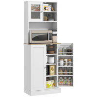 HOMCOM 66.5" Pantry Cabinet With Microwave Stand, Freestanding Kitchen Storage Cabinet With Hutch, 8 Door Shelves, Adjustable Shelves, Food Pantry Cab by George Oliver