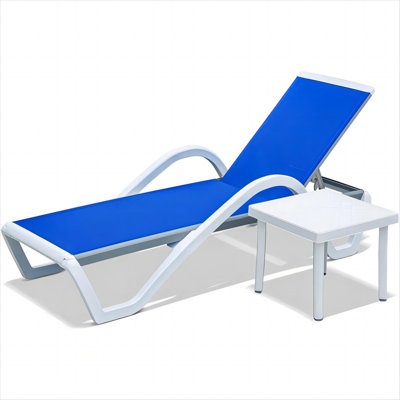 Adjustable Aluminum Chaise Lounge Set ,All-Weather Pool Chair and Side Table (1 Lounge Chair+1 Plastic Table)