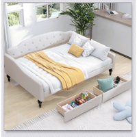 Upholstered Tufted Daybed With Two Drawers