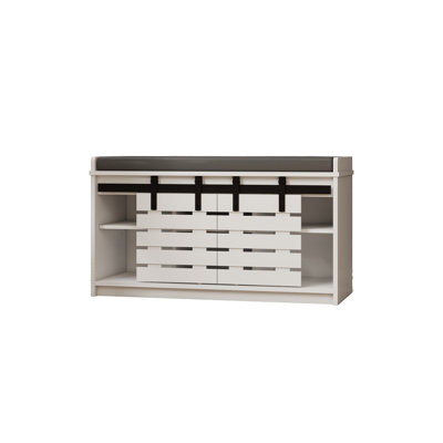 Versatile 2-Tier Shoe Storage Bench with Sliding Doors and Removable Cushion for Various Rooms