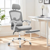 Home Office Desk Chair With Footrest, High-Back Mesh Rolling Swivel Reclining Chairs With Wheels, Comfortable Headrest, Lumbar Support, Comfy Arms For