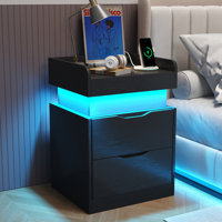 Nightstand With Charging Station, LED Light And 2 Drawers by Wrought Studio