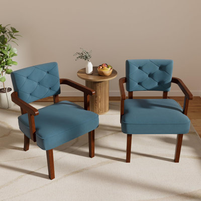 19" Tall Plush Corduroy Upholstered Solid Wood Lounge Chair (Set of 2) by Lark Manor