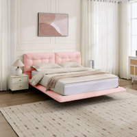 Branson Floating PU Leather Platform Bed With LED Lights & Tufted Headboard by Ivy Bronx