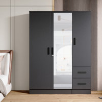 Wooden 2 Drawers 3 Doors Wardrobe Armoire With Mirror by Latitude Run